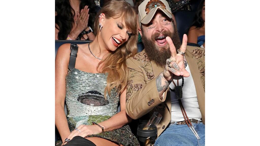 Taylor Swift and Post Malone won Best Collaboration and Video of the Year for their song “Fortnight” at the 2024 VMAs. (Photo courtesy of Mega Mega Projects) Taylor Swift and Post Malone 2024 MTV VMAs